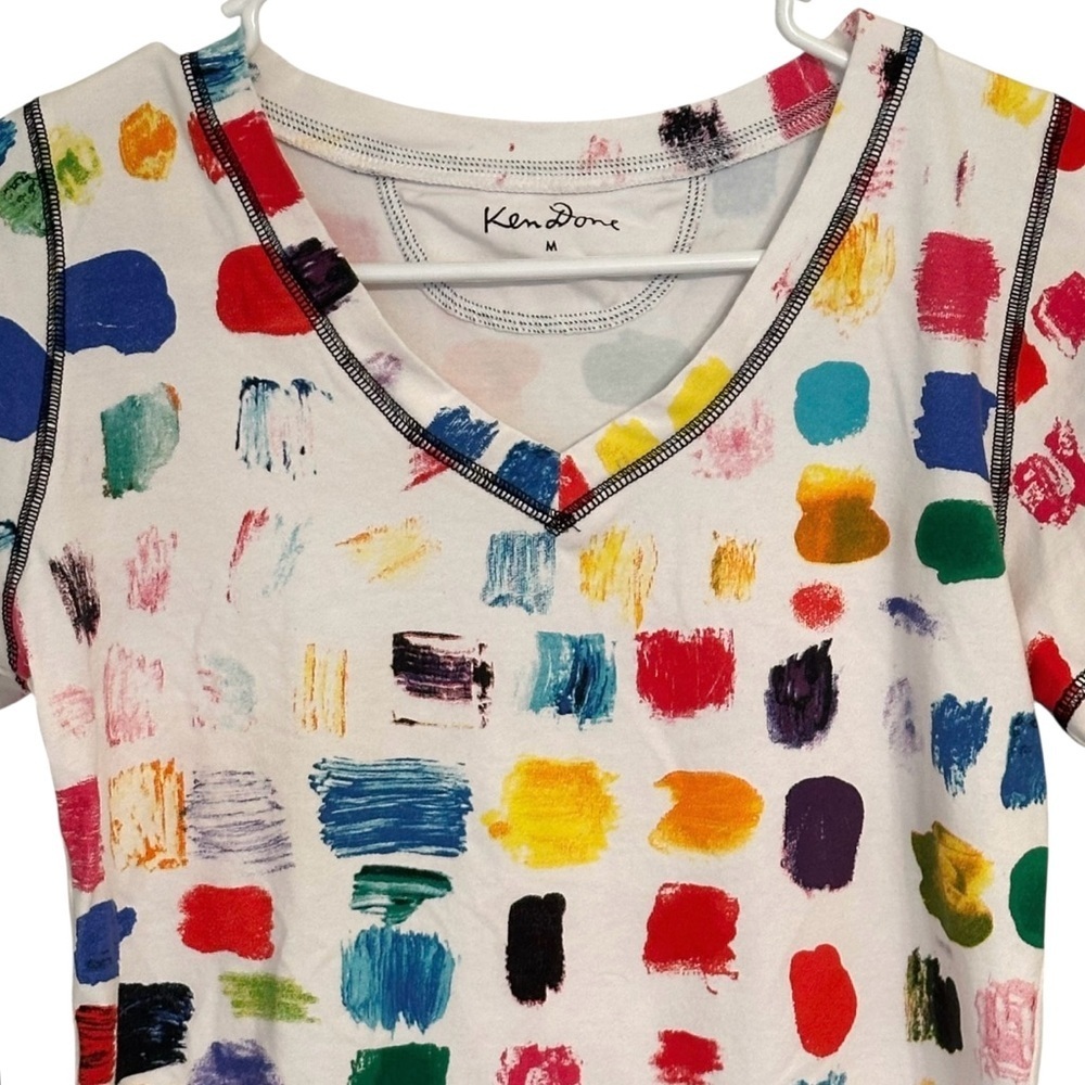 Ken Done Gallery Colorful Abstract Print V-Neck Top Exam Print Artwork 2017 M - Picture 5 of 8